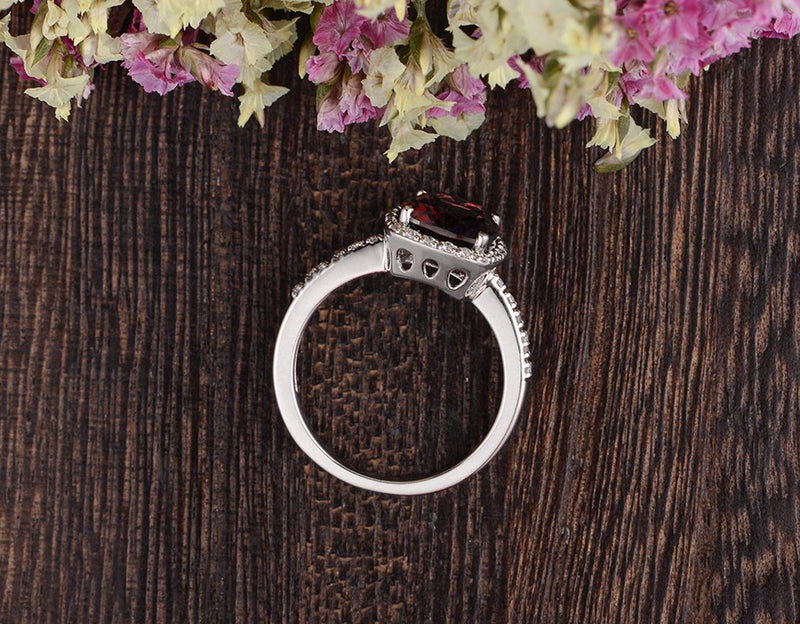 4.00ct Lab Created Ruby Halo Engagement Ring, Vintage Design, Cushion Cut, Available In All Metal Types