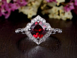 2.00ct Lab Created Ruby Engagement Ring, Art Deco Vintage Design, Cushion Cut, Available In All Metal Types