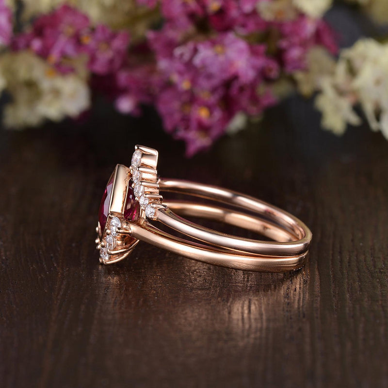 1.25ct Lab Created Ruby Engagement Ring, Art Deco Vintage Design, Pear Cut, Available In All Metal Types