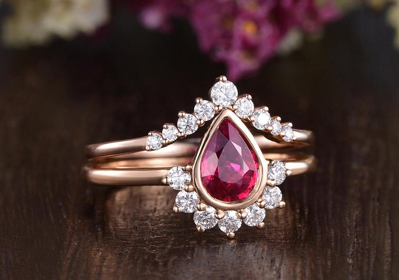 Pear Shaped Ruby and Diamond Ring