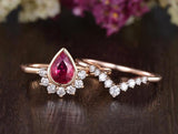 1.25ct Lab Created Ruby Engagement Ring, Art Deco Vintage Design, Pear Cut, Available In All Metal Types