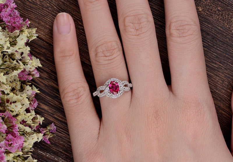 0.75ct Lab Created Ruby Engagement Ring, Art Deco Vintage Design, Oval Cut, Available In All Metal Types