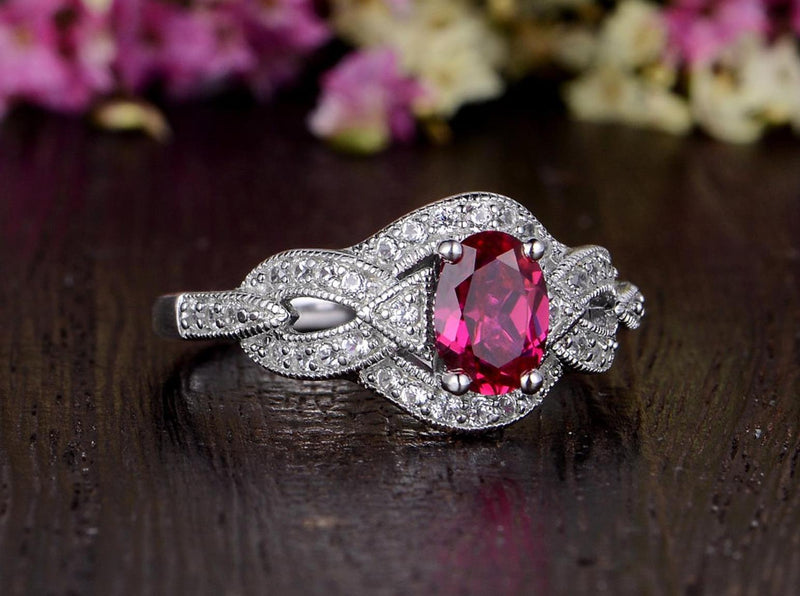 Unique 2 Stones Lab Created Ruby Mothers Ring | LUO