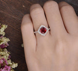 2.00ct Lab Created Ruby Engagement Ring, Art Deco Vintage Design, Cushion Cut, Available In All Metal Types