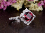 2.00ct Lab Created Ruby Engagement Ring, Art Deco Vintage Design, Cushion Cut, Available In All Metal Types