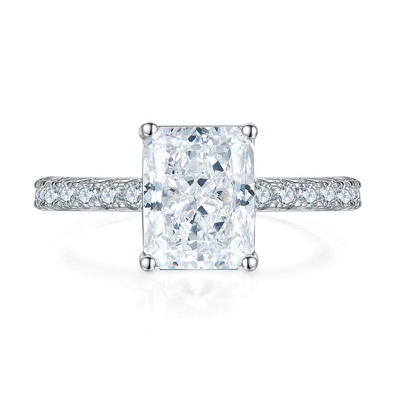 3.00ct Classic Radiant Cut Diamond Engagement Ring, 925 Sterling Silver