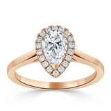 Lab-Diamond Pear Cut Halo Engagement Ring, Choose Your Stone Size and Metal