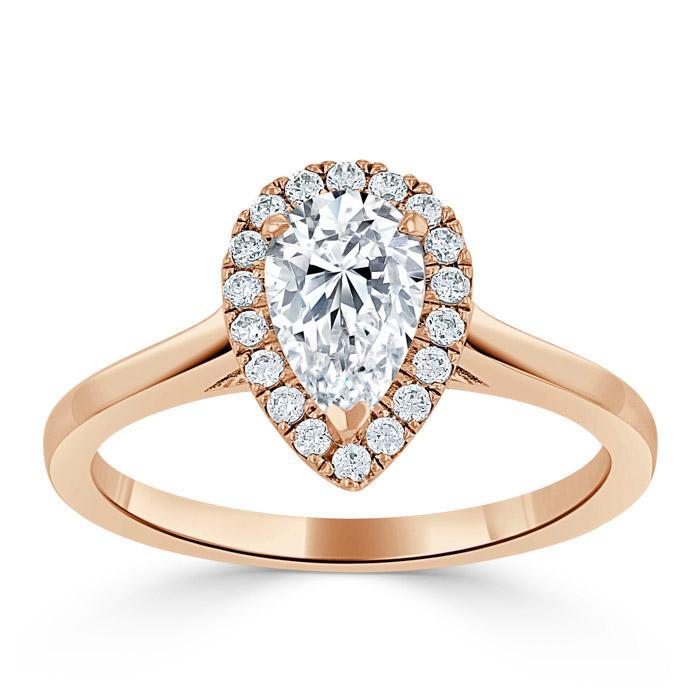 Lab-Diamond Pear Cut Halo Engagement Ring, Choose Your Stone Size and Metal