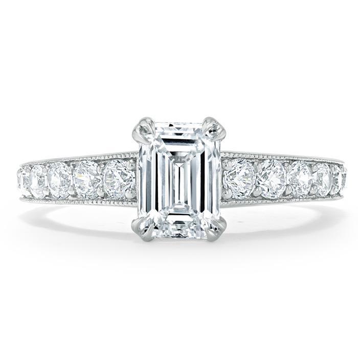 Lab-Diamond Emerald Cut Engagement Ring, Tiffany Style, Choose Your Stone Size and Metal