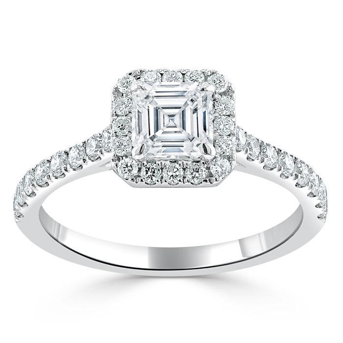 Lab-Diamond Asscher Cut Engagement Ring, Classic Halo, Choose Your Stone Size and Metal