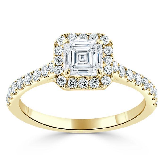 Lab-Diamond Asscher Cut Engagement Ring, Classic Halo, Choose Your Stone Size and Metal